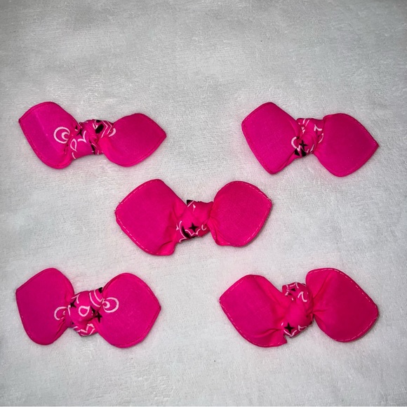 Neon Pink Paisley Rockabilly Bandana Knotted Hair Bow - Picture 9 of 11